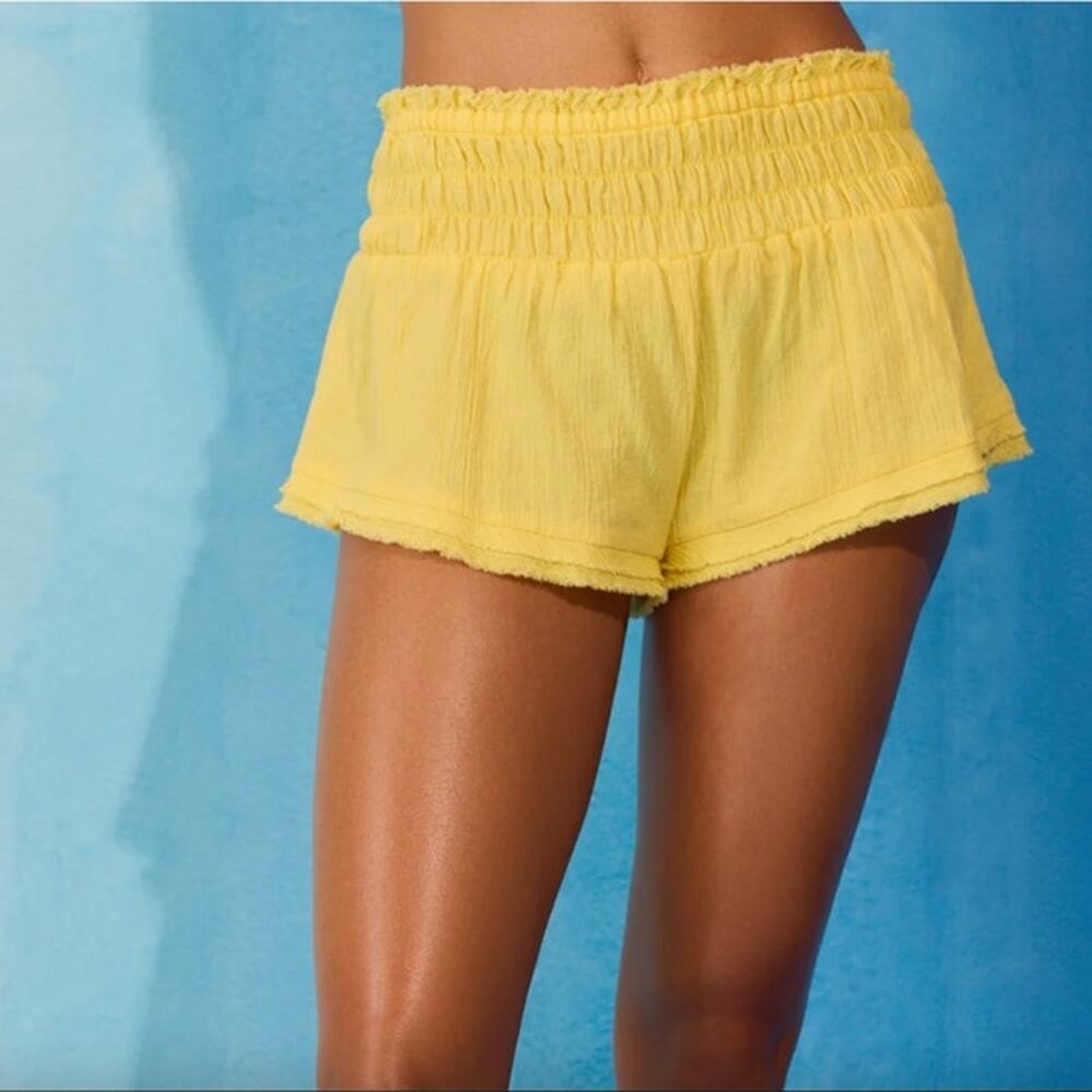 By Anthropologie smocked gauze shorts yellow size M?(measurements) summer beach
